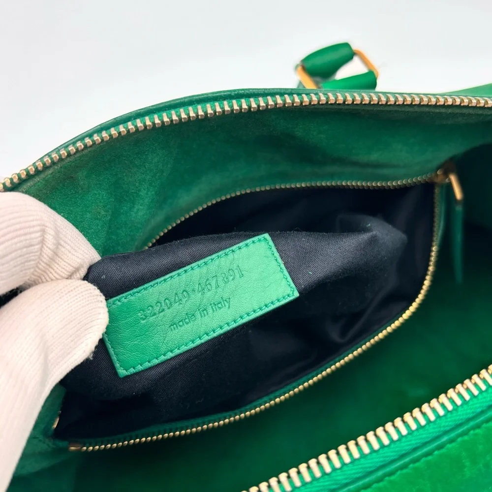 Saint Laurent Green Leather Duffle Top Handle Bag Gold Hardware - Picture 6 of 9